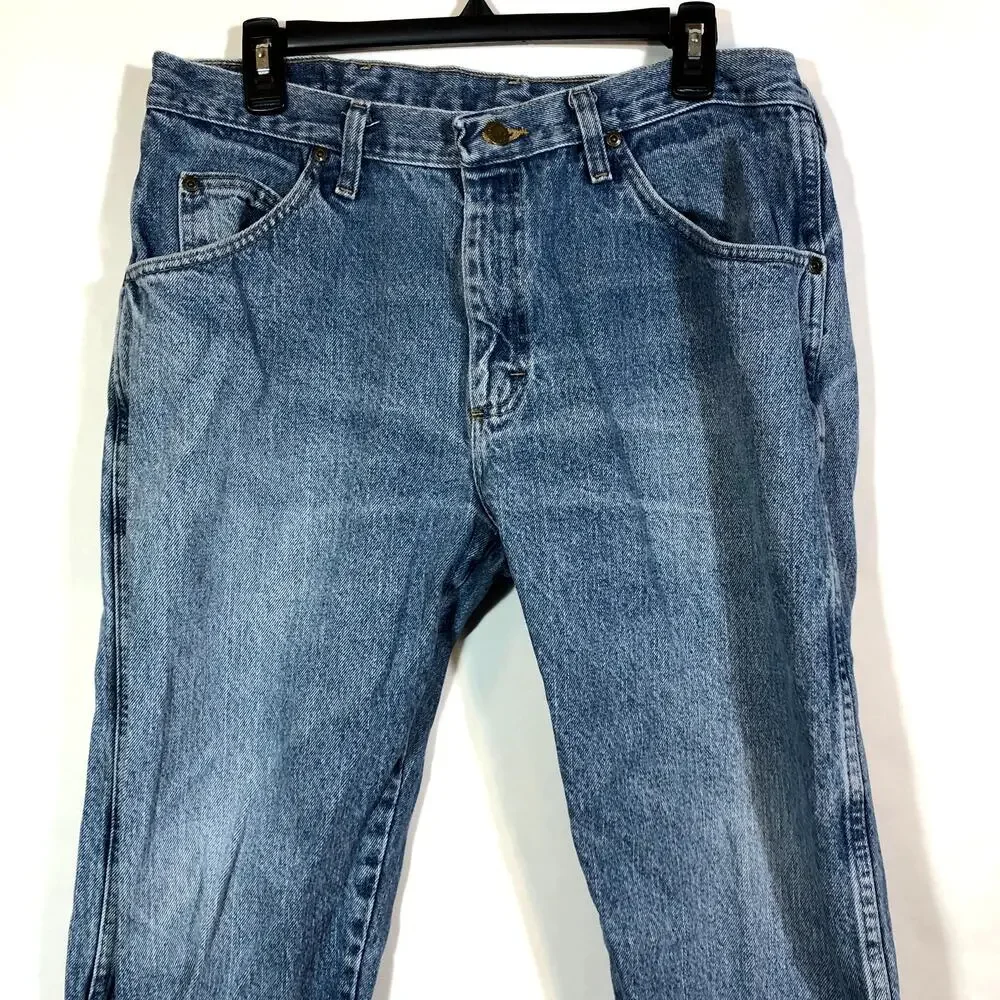Wrangler Blue Jeans Regular Fit 35 x28 Straight Leg Vintage Western Cowboy